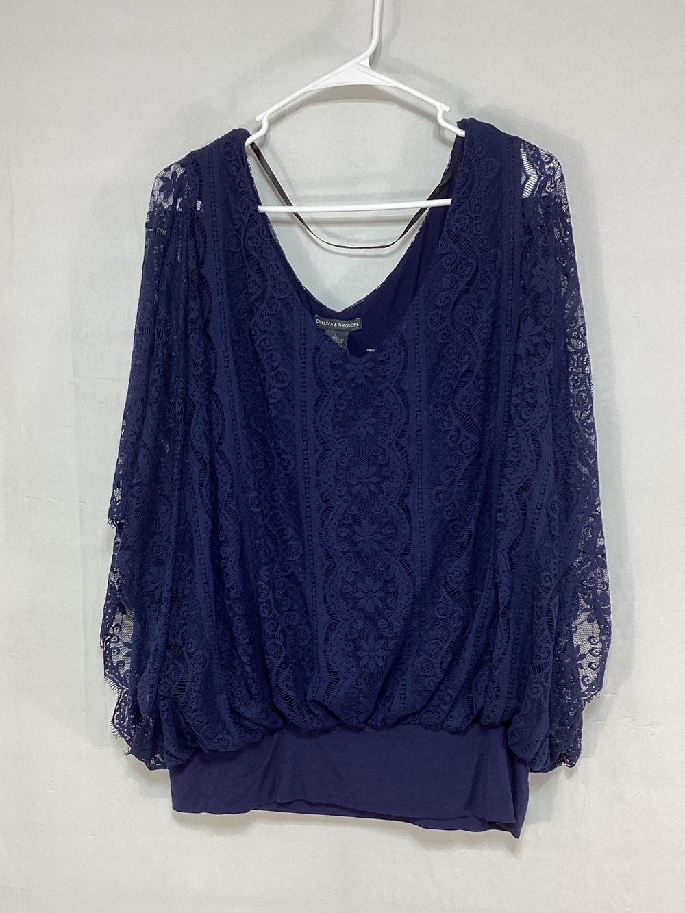 NWT Lace Large Overlay Navy Blouson Top